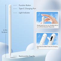 Uogic Aluminum Tablet Drawing Active Stylus Pen Capacitive Stylus Pencil for iPad 11 A3354/A3355/A3356 for iPad Air 7 A3266 balta