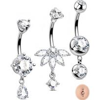 Flower Teardrop Delicate Curved Barbell Belly Button Ring Stainless Steel Trendy Navel Piercing Body Jewelry 0.8
