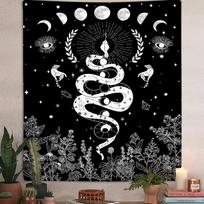 Trippy Snake Witchy Throw Blanket Black and White Floral Moon Snake Tarot Dark Aesthetic Nature Flower Blanket Home Decor Gifts Size: 75*100cm, Weight: 230 GSM