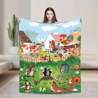 Czech Cartoon Krtek Mole Throw Blanket Soft Casual Blanket For Bedroom Travel Flannel Bedspread Bed Cover Size: 75*100cm, Weight: 230 GSM