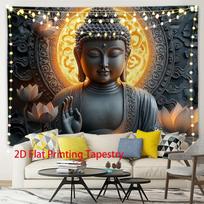 Retro Zen Lotus Buddha Art Tapestry Living Room Sofa Background Wall Yoga Room Wall Decoration 100X70CM