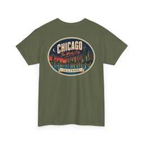 Chicago - Mid Century Luggage Tag T-Shirt | Retro Skyline City Badge Tee M