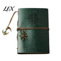 Sketchbook Notebook Faux Leather Binder, 6 Ring Loose Leaf Vintage Personal Portable Planner with Retro Steering Wheel Pendant for Writing, Small žalia