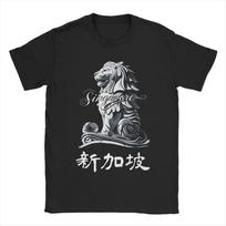 Oversized TShirt Summer Singapore Merlion Flag Chinese Characters Hipster TShirts  Cotton Tee Shirt for Unisex YK Basic Tees S įvairiaspalvis
