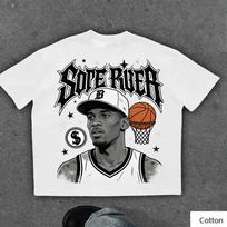 Vintage Basketball Graphic T Shirt, Cotton Crew Neck Short Sleeve Tee, Street Ball Player Print Unisex Top S įvairiaspalvis