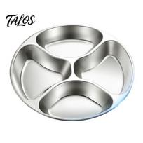 Easy Clean Corrosion Resistant Dinnerware Stainless Steel Divided Platter, 4-grid Metal Dinner Tray, Portion Control Reusable Plate for Family A
