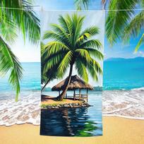 Tropical Hut Coconut Tree Print Beach Towel, Oversized Sandproof Towel for Adults Swimming Pool Camping Use 50x100cm