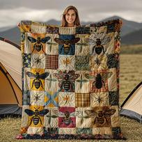Bee Themed Quilt Blanket, Honeycomb Bumblebee Print, Heavy Flannel All Season, Farmhouse Machine Washable Housewarming Size: 75*100cm, Weight: 230 GSM