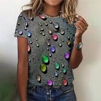 Women's 3D waterdrop printed T-shirt, fashionable casual short sleeved T-shirt, Harajuku Y2K large T-shirt, women's clothing XXS