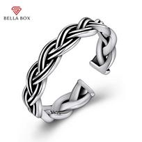 BELLA BOX Cross-border Twisted Thai Silver Retro Distressed Wide-sided Carved Striped S925 Sterling Silver Ring sidabras
