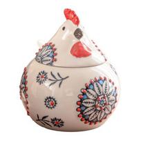 Ceramic Spice Jar 400ml Rooster Shape Cookie Jar with Lid Hand-Painted Floral Pattern Kitchen 1pc mėlyna