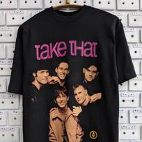 Vintage 90s Take That T shirt Robbie Williams Mark Owen Gary Barlow UK Pop Rock Boy Band Bootleg Merch Tee Size M 2XL black