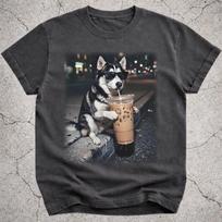 Funny Husky Drinking Iced Coffee Shirt, Siberian Husky Gift, Coffee Lover Dog Mom Tee XL
