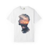 City Sunset Silhouette T-Shirt | Double Exposure Urban Portrait XL