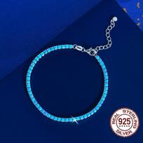 Fashion 925 Sterling Silver Lobster Clasp Blue Turquoise Stone Adjustable 2.5mm Tennis Bracelet for Women's Wedding Accessories 17cm +3cm blue