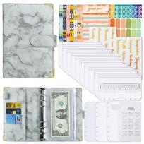 PU Leather A6 Planner Binder Luxury School Business Notebooks Fruits Sheets Marble Budget Binder with Zipped Cash Envelope (as the picture,A6)