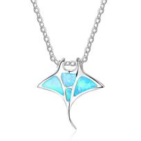 Hawaiian European American Style New Blue Opal Manta Ray Necklace Gold Plated Sweater Chain Pendant mėlyna