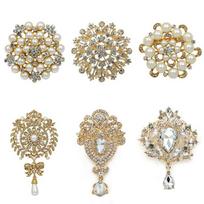 Weiman High Quality Gold or Silver Plated Large Brooches Set Lot of 6 PC Mixed DIY Wedding Crystal Bouquets Gift