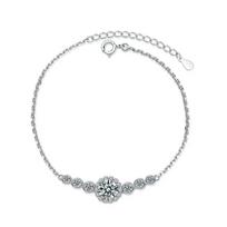 Bubble 1ct D-Color Halo Round Cut Bezel-Set Adjustable Double-Strand Hypoallergenic 925 Sterling Silver Moissanite Bracelet