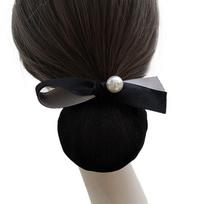Korean Style Bun Snood Pearl Hair Net Cover Vintage Bowknot Spring Clip  Office juoda/pilka