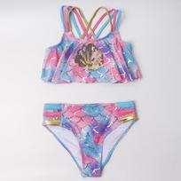 3-8 Metai Žuvies Žvyneliai Vaikams Mergaitėms Bikini Komplektas Kriauklių Siuvinėjimas Vaikų Volanas Maudymosi Kostiumas Maudymosi Kostiumas Spalvos Perėjimas Mergaitė Biquini Infantil size 5-6 gray