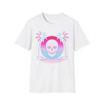Vaporwave Skull Sunset T-Shirt | Neon Palm Trees Synthwave Tee S