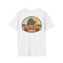 Massachusetts T-Shirt | Vintage Mid-Century Travel Luggage Tag Tee | Bay State Souvenir | MA Road Trip Gift S
