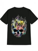 Casual Crew Neck T-shirt with Colorful Skull Print -  Off Spring  Graphic S įvairiaspalvis