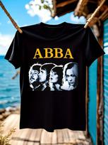 [Home Relaxation]  Vintage ABBA Graphic Black Casual Cotton Tee with Yellow Print T-shirt S įvairiaspalvis