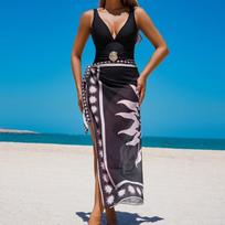 Women Floral Print Two Piece Bikini Swimsuit With Wrap Skirt S juoda