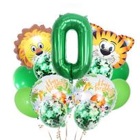 Green Forest Tiger Lion Animal Balloon Set Green Number Birthday Decor 14pcs animal  number 0