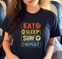 Eat Sleep Surf Repeat T-Shirt | Funny Surfer Shirt | Skater Summer Tee | Surfing Gift | Unisex Beach T-Shirt | Summer Vibes Top S