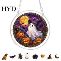 Living Room Window Decor Acrylic Jigsaw Puzzle Suncatcher, Stained Glass Style Halloween Skeleton Ghost Hanging Decoration Sun Catcher for Gothic A