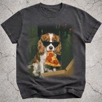 Cavalier King Charles Spaniel Eating Pizza Shirt, Funny Cavalier Dog Meme T-Shirt, Pizza Lover Gift, Dog Owner Tee, Silly Dog Novelty Shirt M