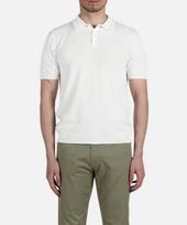 Panicalle Ivory Herringbone Cotton Short Sleeve Polo Knit Navy/Xl