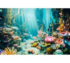 Underwater World Fish Coral Aquarium Theme Photography Backdrop, Children's Birthday Party, Home Decoration Photography Backdrop Vinyl 75X50cm