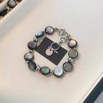 Premium Natural Black Lip Mother of Pearl Beaded Necklace Women Iridescent Abalone Shell Clavicle Chain Personality Sweater Neck Jewelry Gift gray