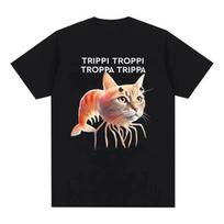 Trippy Cat Shrimp Print T-Shirt L