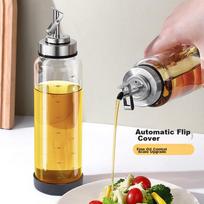 Glass Oil Dispenser with Automatic Opening And Closing, Leak-Proof Kitchen Home Oil Bottle Container for Sesame Oil, Soy Sauce And Vinegar