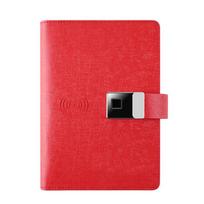 Refillable Loose Leaf Binder Notebook Fingerprint Lock Power Bank Diary Leather Organizer with Wireless Charger Usb Flash Drive (Red,Finger lock&a5,16gb,without power) raudona