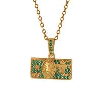 Asu Multi-Style Titanium Steel Necklaces Colorful Zircon Inlaid Gold Heart Money Bag Shell Portrait Pendant Ladies Daily-Wear Us Dollar Bill auksas