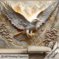2D Flat Printing Relief Majestic Eagle Tapestry, Large Landscape Wall Art with Mountain Scene for Living Room Bedroom Decor 100X70CM gray
