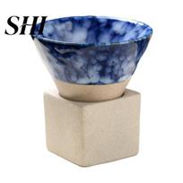 Tapered Coffee Cup 100ML Crude Pottery Funnel with Base Heat-resistant Handmade Japanese Style Latte Cappuccino Tea Espresso Mug Birthday Gift tamsiai mėlyna spalva