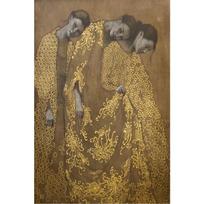 Three Muses in Golden Robes Canvas Print Modern Figurative Art Poster For Living Room Elegant Women Canvas Painting Wall Art 21X30CMNo Framed