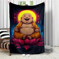Smiling Buddha Statue Pattern Flannel Printed Blanket Suitable for All Seasons Suitable for Living Room Office Sofa and Travel 75X95CM