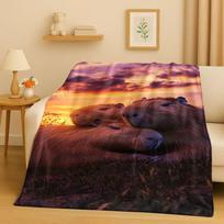 Kawaii Capybara Animacinis Flanelinis Antklodas, Itin Minkštas Šiltas Pliušinis Užklotas Namams Miegamajam Lovai Sofai Darbui Kelionėms Stovyklavimui Dovana 75X95CM