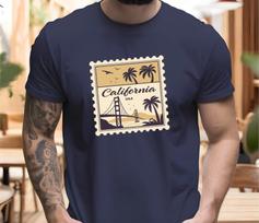 Vintage California Stamp Tee, Golden Gate Bridge, Palm Trees M
