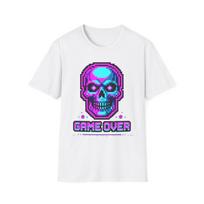 Pixel Skull Game Over T-Shirt | Retro 8-Bit Gaming Skeleton Graphic Tee | Gamer Gift S