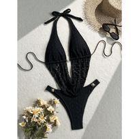Women Solid Color Hollow Out Strappy Sexy One Piece Swimsuit For Beach Vacation S juoda