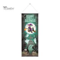Seasonal Wall Tapestries Halloween Flag Banner Backdrop, Spooky Pumpkin Witch Ghost Hanging Festive Shop Window Displays Background Decoration D
